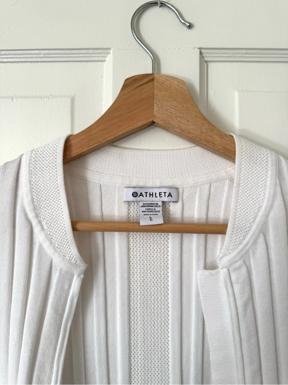 NWT Athleta White Fairway Chandail Ribbed Zip-Up Sweater, Large - Picture 9 of 11